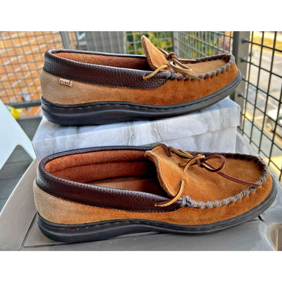 L.B. EVANS Yukon Moccasin 1131 Saddle Leather Upper Slippers shoes SZ 9M - Picture 4 of 11